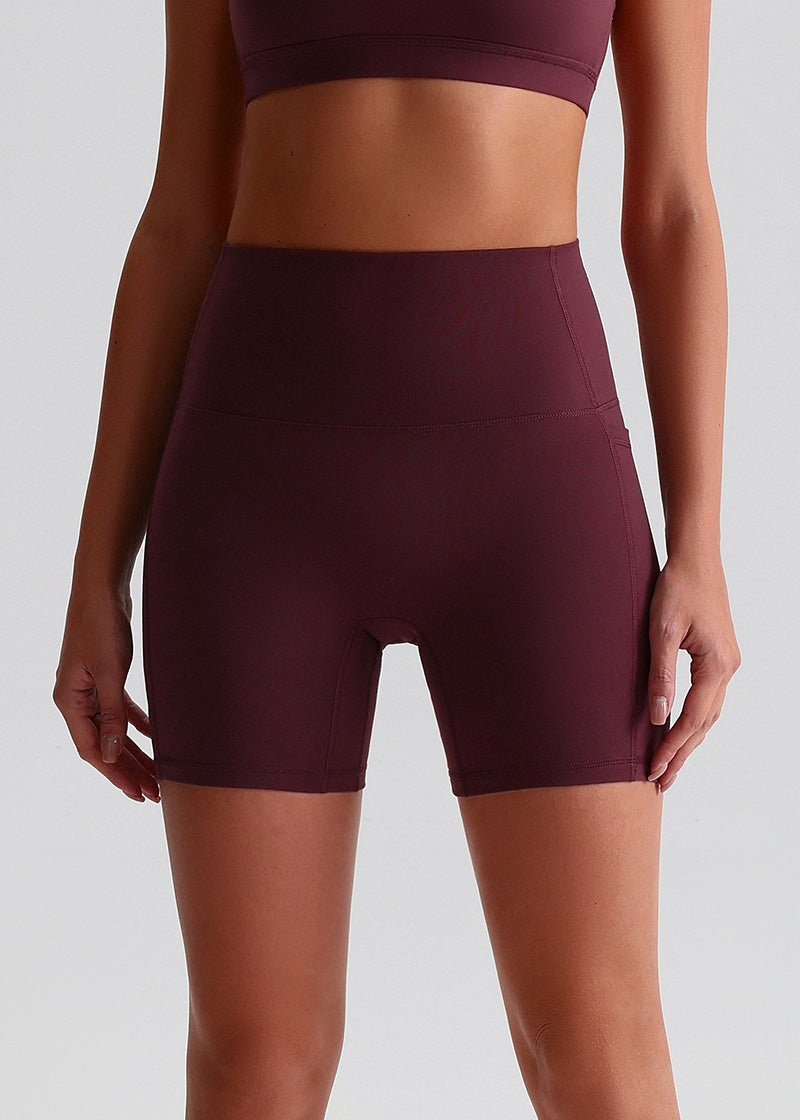 SisFlow™ No Line Yoga Pockets Shorts-Colorful Workout Shorts-Chestnut Browna-1
