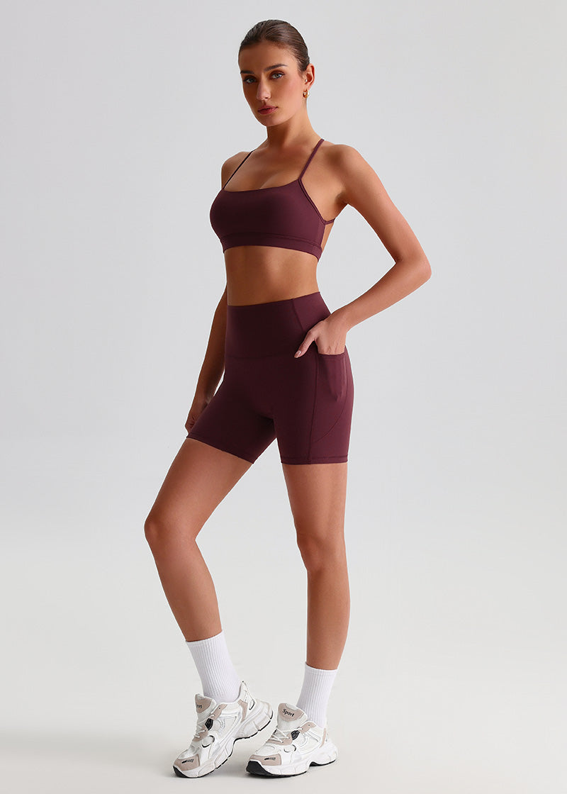 SisFlow™ No Line Yoga Pockets Shorts-Colorful Workout Shorts-Chestnut Browna-3
