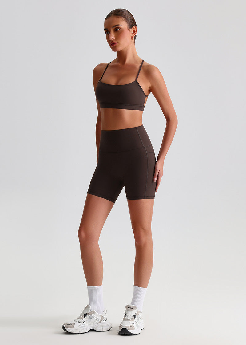 SisFlow™ No Line Yoga Pockets Shorts-Colorful Workout Shorts-Chocolate Brown-3