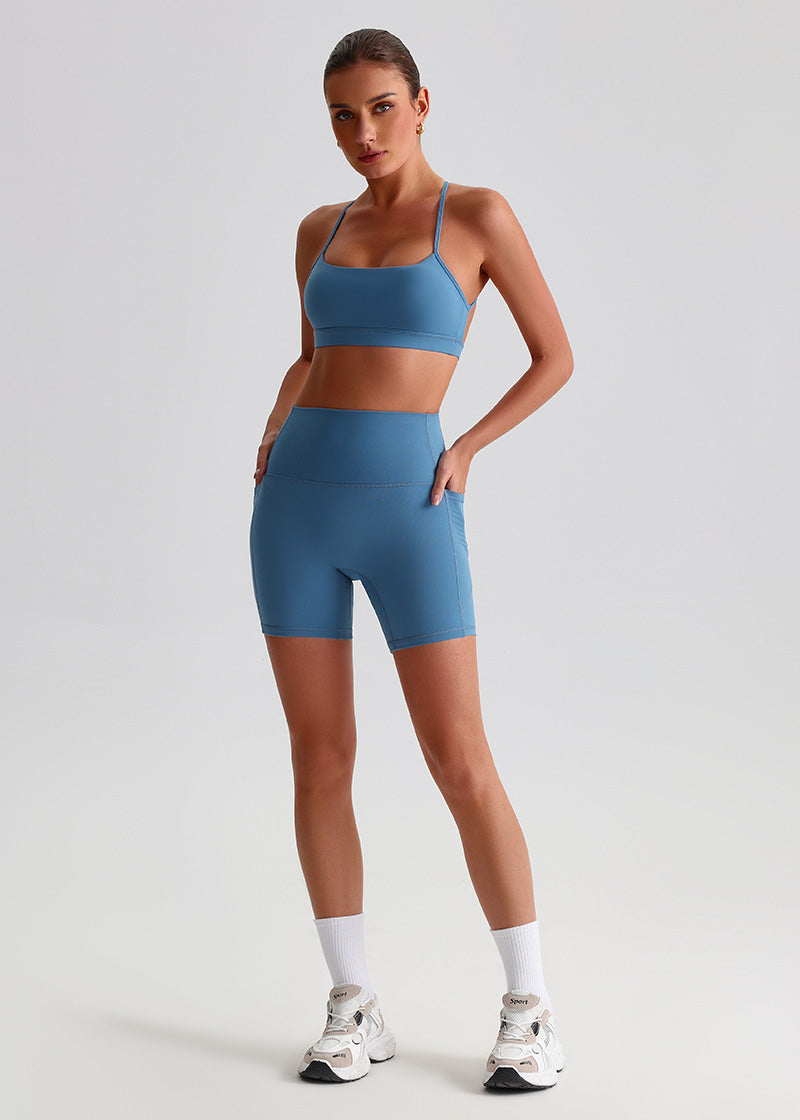 SisFlow™ No Line Yoga Pockets Shorts-Colorful Workout Shorts-Workshop Blue-3