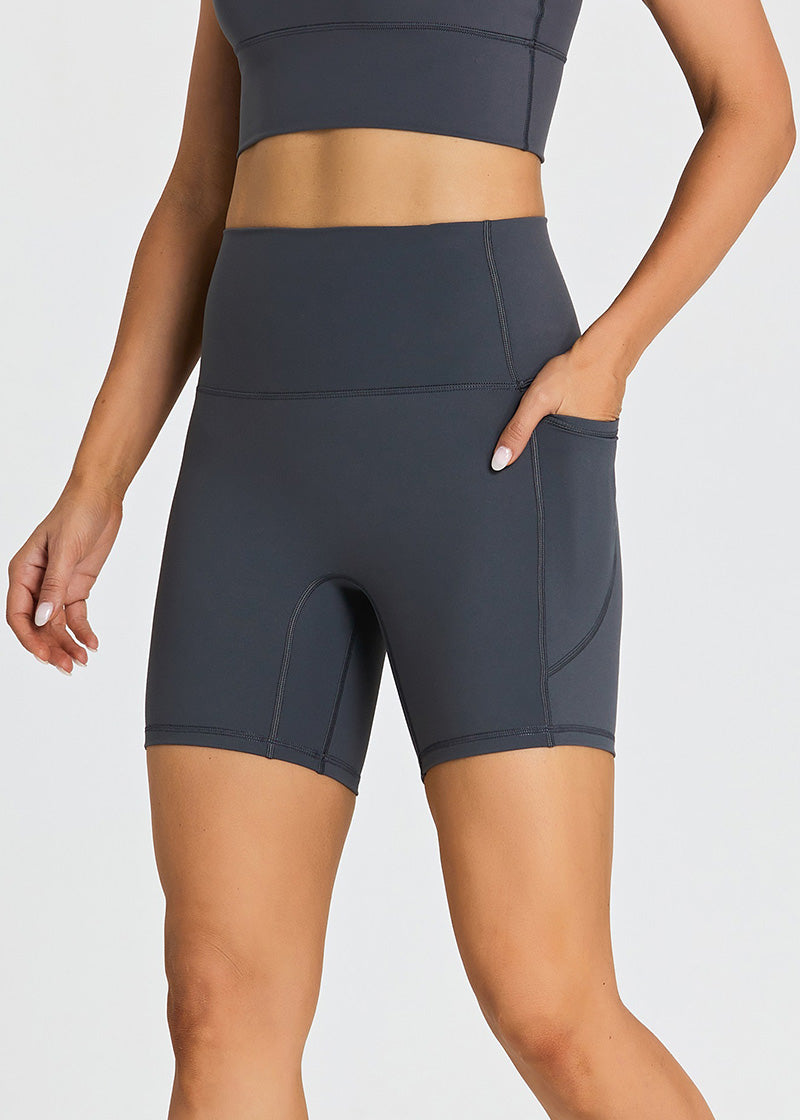 SisFlow™ No Line Yoga Pockets Shorts-Colorful Workout Shorts-Ink Grey-1
