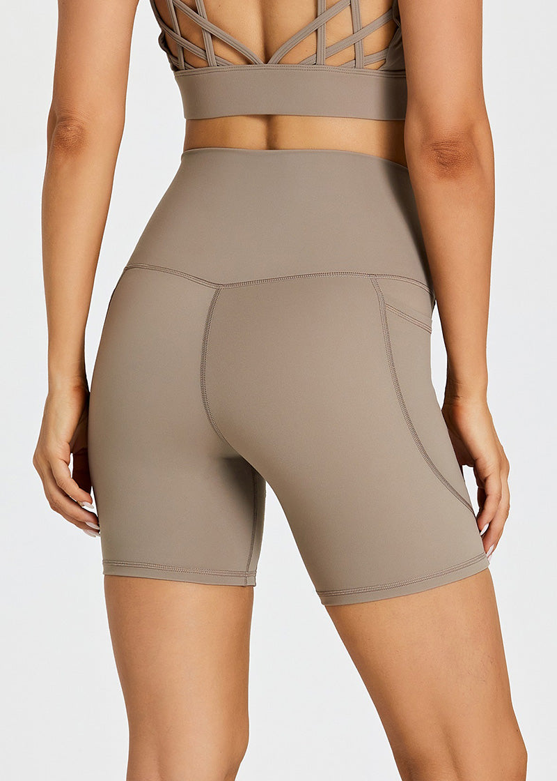 SisFlow™ No Line Yoga Pockets Shorts-Colorful Workout Shorts-Sand-2