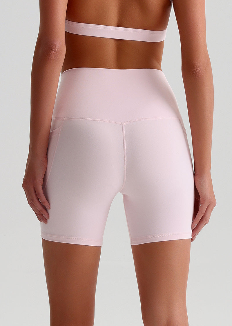 SisFlow™ No Line Yoga Pockets Shorts-Colorful Workout Shorts-Milkshake Pink-2