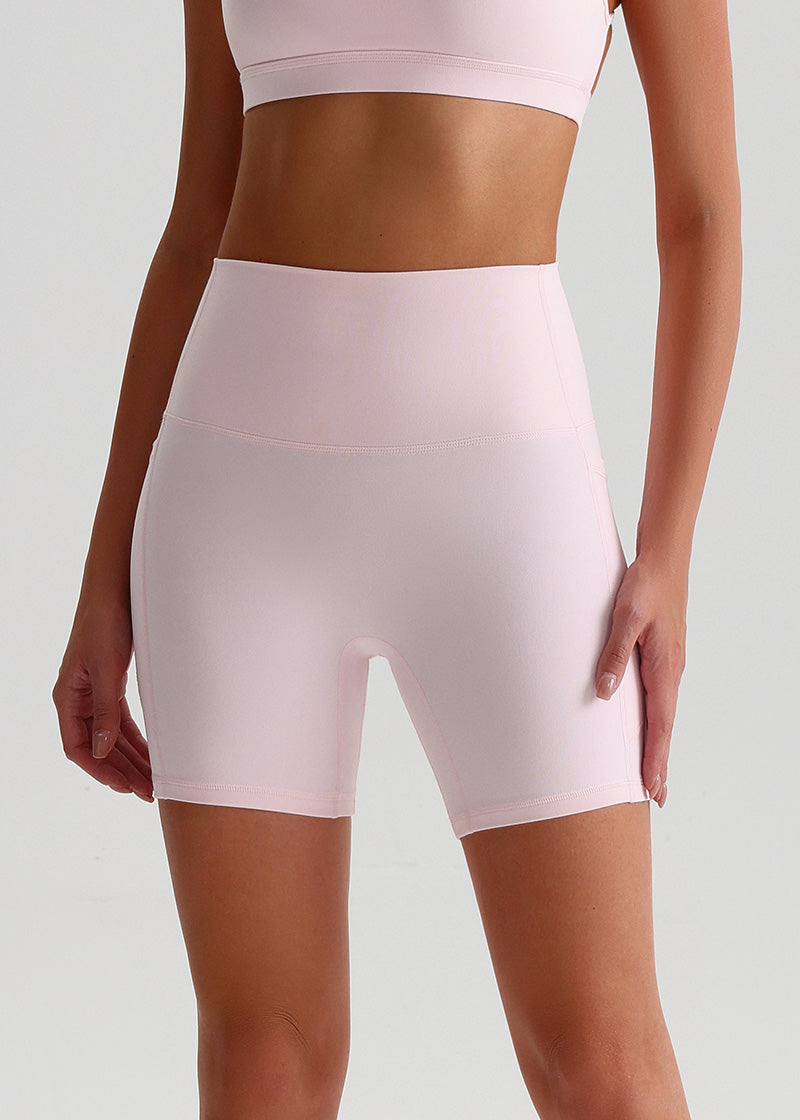SisFlow™ No Line Yoga Pockets Shorts-Colorful Workout Shorts-Milkshake Pink-1