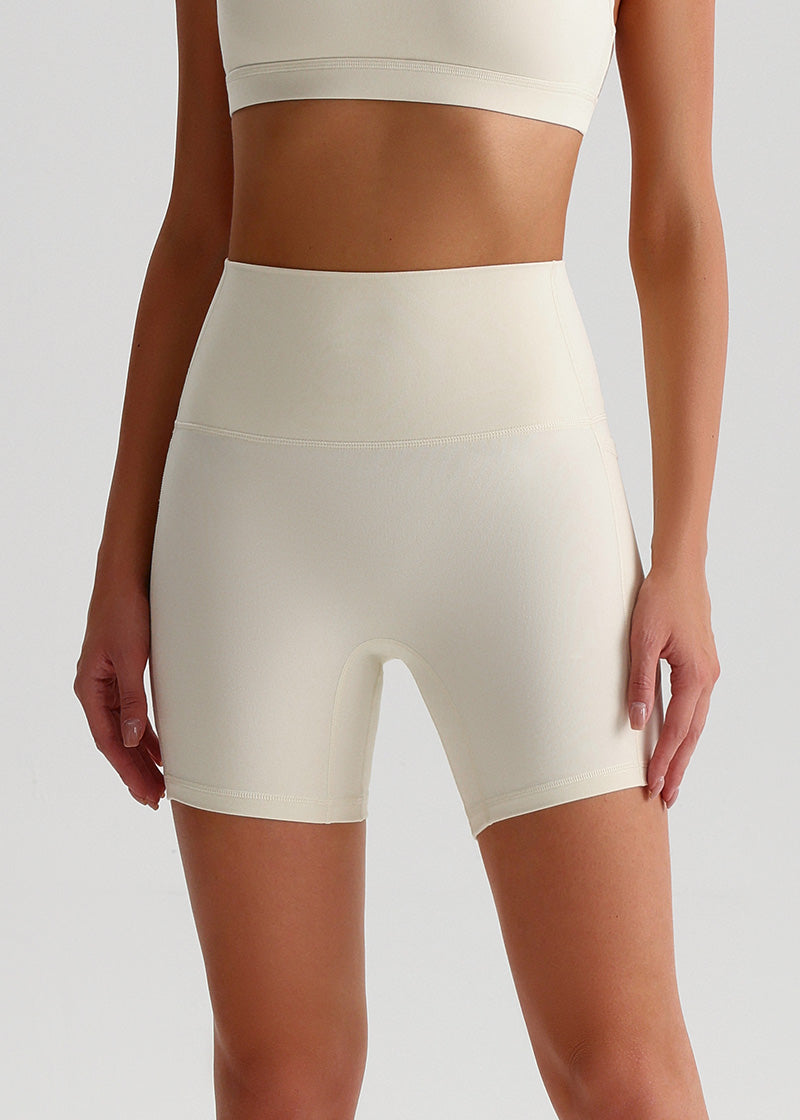 SisFlow™ No Line Yoga Pockets Shorts-Colorful Workout Shorts-Pepper White-1