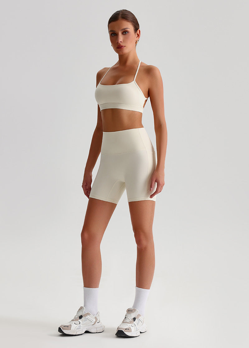 SisFlow™ No Line Yoga Pockets Shorts-Colorful Workout Shorts-Pepper White-3