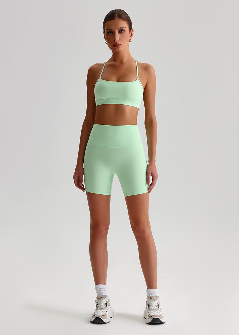 SisFlow™ No Line Yoga Pockets Shorts-Colorful Workout Shorts-Serene Green-3