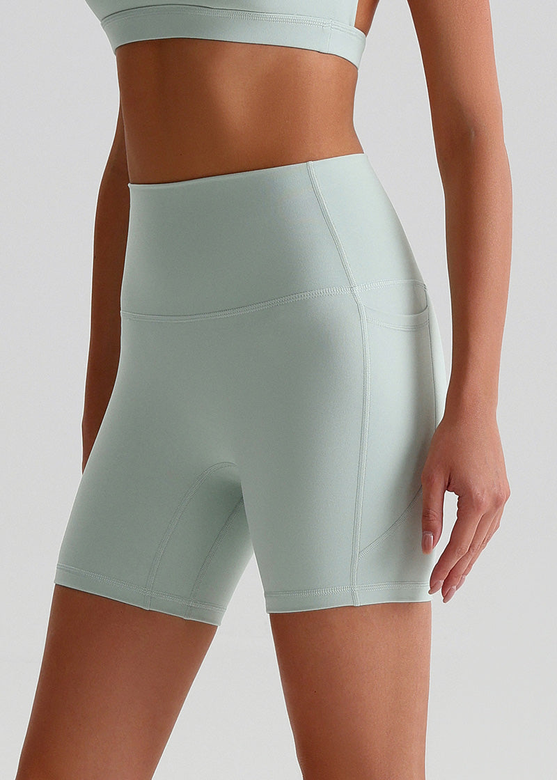 SisFlow™ No Line Yoga Pockets Shorts-Colorful Workout Shorts-Teal Blue-1