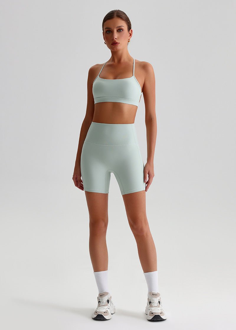 SisFlow™ No Line Yoga Pockets Shorts-Colorful Workout Shorts-Teal Blue-3