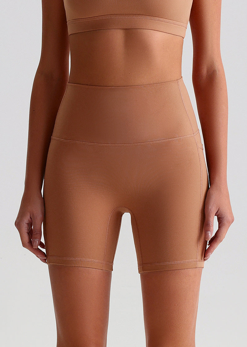 SisFlow™ No Line Yoga Pockets Shorts-Colorful Workout Shorts-Mocha-1