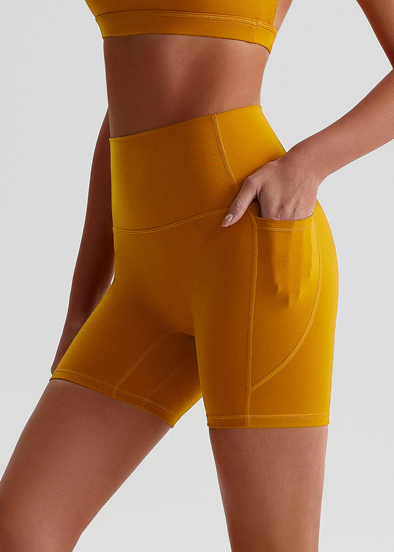 SisFlow™ No Line Yoga Pockets Shorts-Colorful Workout Shorts-Sudan Brown-1
