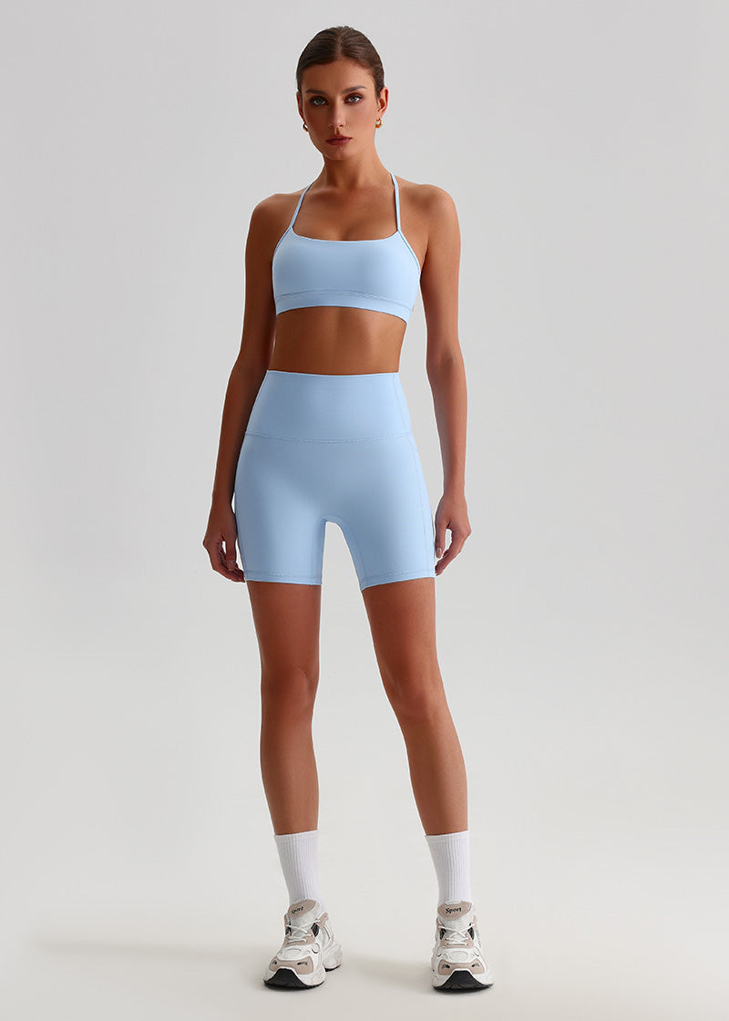 SisFlow™ No Line Yoga Pockets Shorts-Colorful Workout Shorts-Light Blue-3