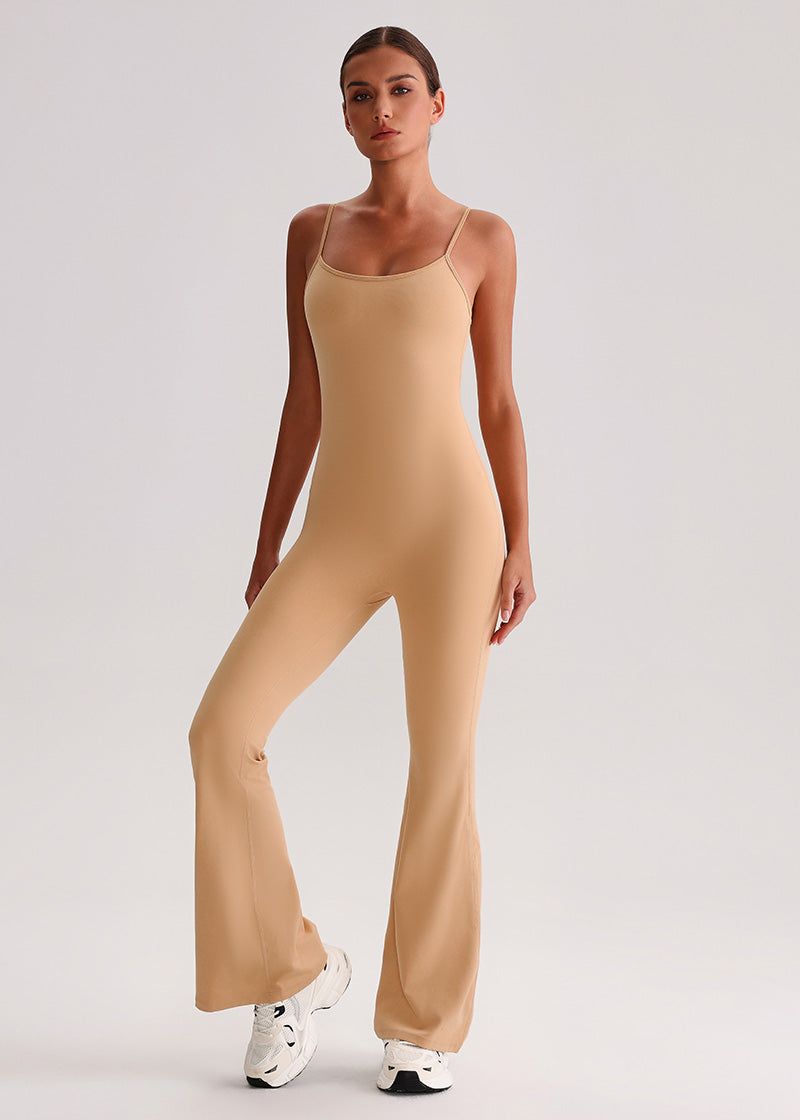 SISQUEEN Flared Jumpsuit for Women-Oatmeal-1