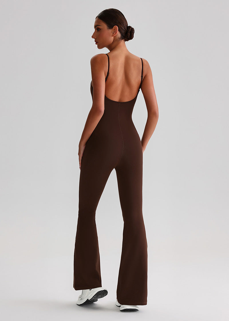 SISQUEEN Flared Jumpsuit for Women-Chocolate Brown-3