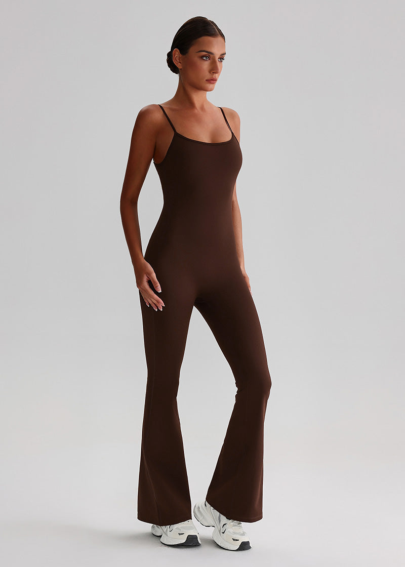 SISQUEEN Flared Jumpsuit for Women-Chocolate Brown-2