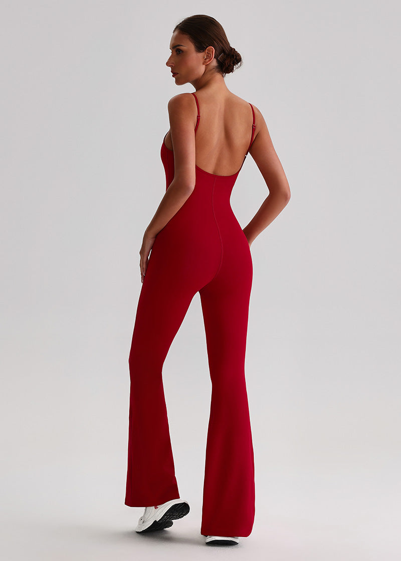 SISQUEEN Flared Jumpsuit for Women-Bordeaux Red-3