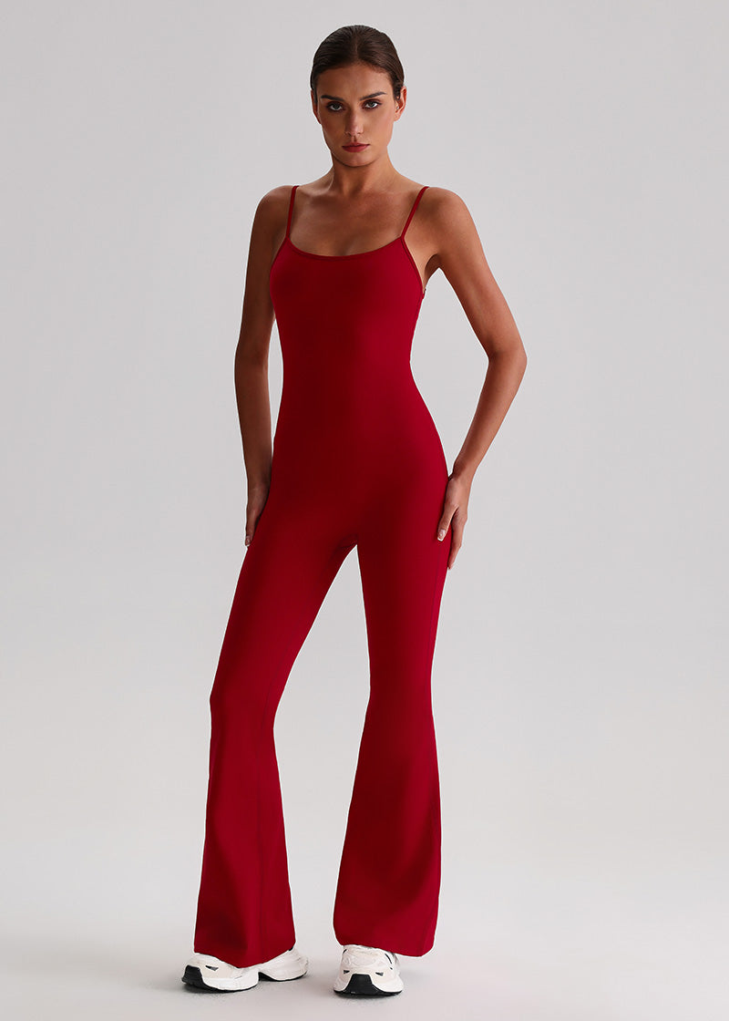 SISQUEEN Flared Jumpsuit for Women-Bordeaux Red-2