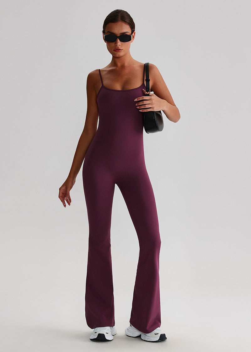 SISQUEEN Flared Jumpsuit for Women-Eggplant Purple-1