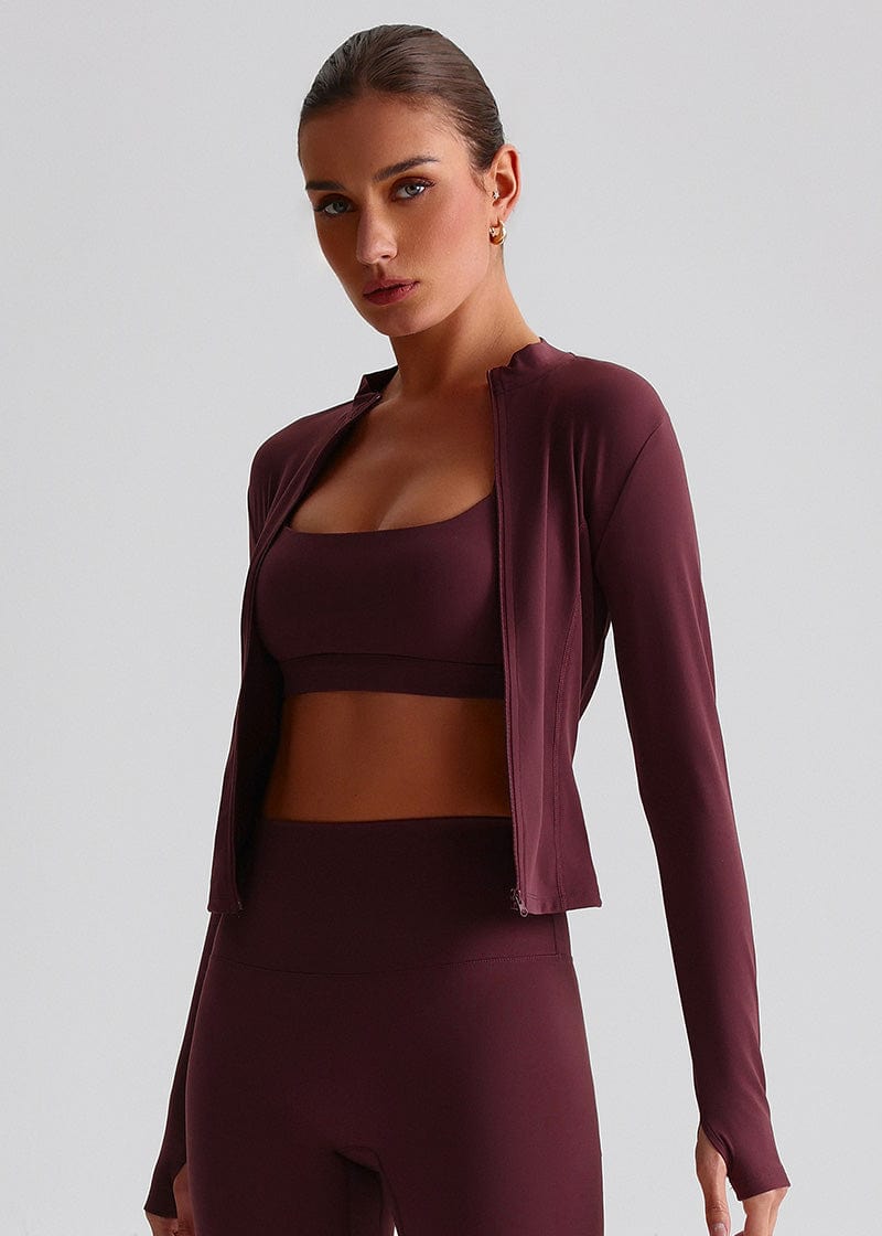 SISQUEEN Fitted Sports Jacket - Women’s Workout Zip Top-Brown Sports Jacket-10