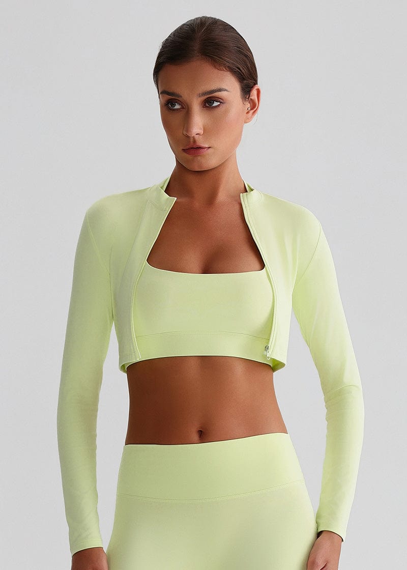 SISQUEEN Cropped Sports Jacket – Long Sleeve Yoga Workout Top-Green Sports Jacket-31