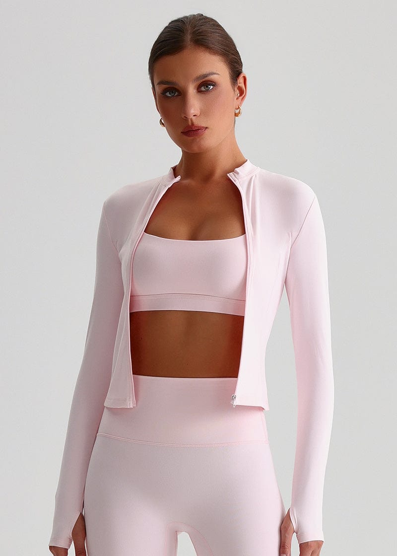 SISQUEEN Fitted Sports Jacket - Women’s Workout Zip Top-Pink Sports Jacket-34
