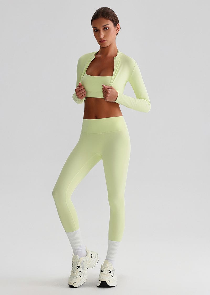 SISQUEEN Cropped Sports Jacket – Long Sleeve Yoga Workout Top-Green Sports Jacket-33