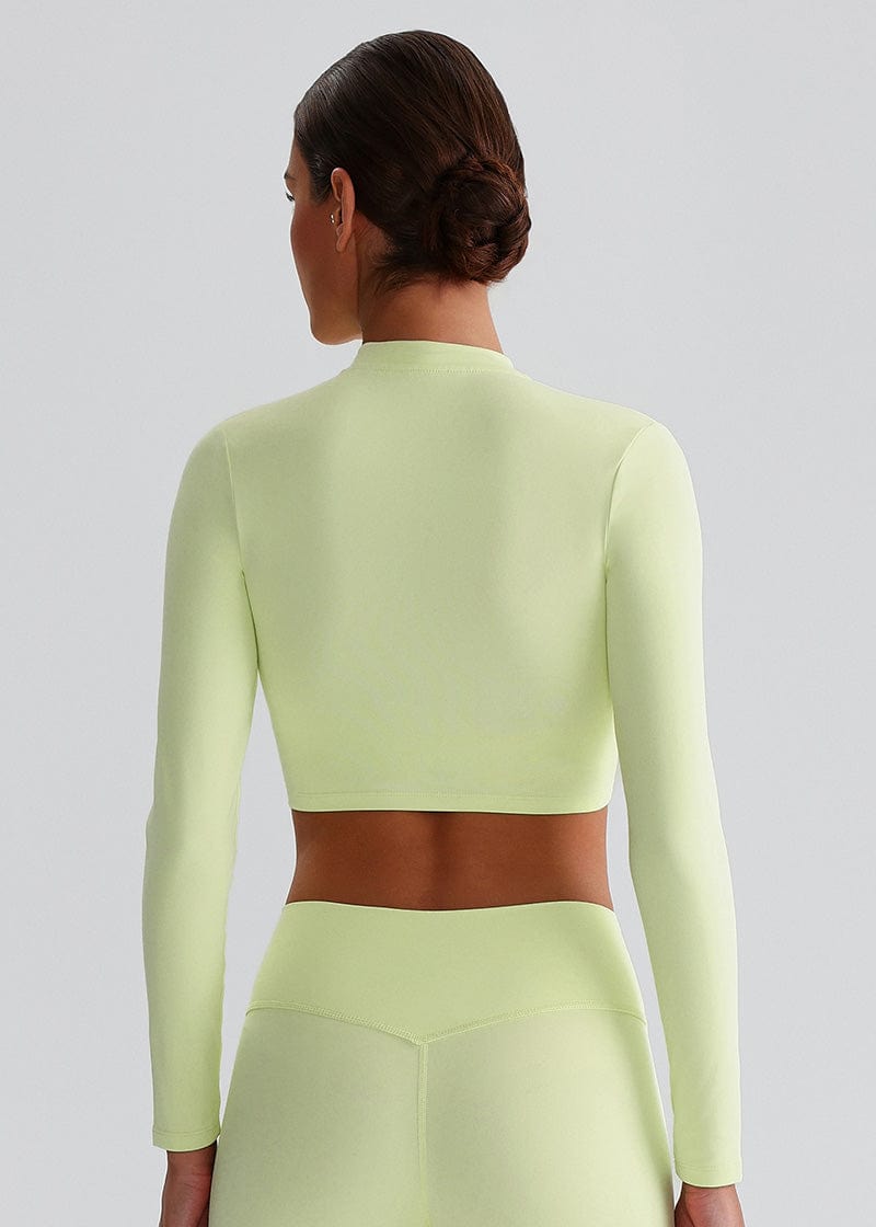 SISQUEEN Cropped Sports Jacket – Long Sleeve Yoga Workout Top-Green Sports Jacket-32