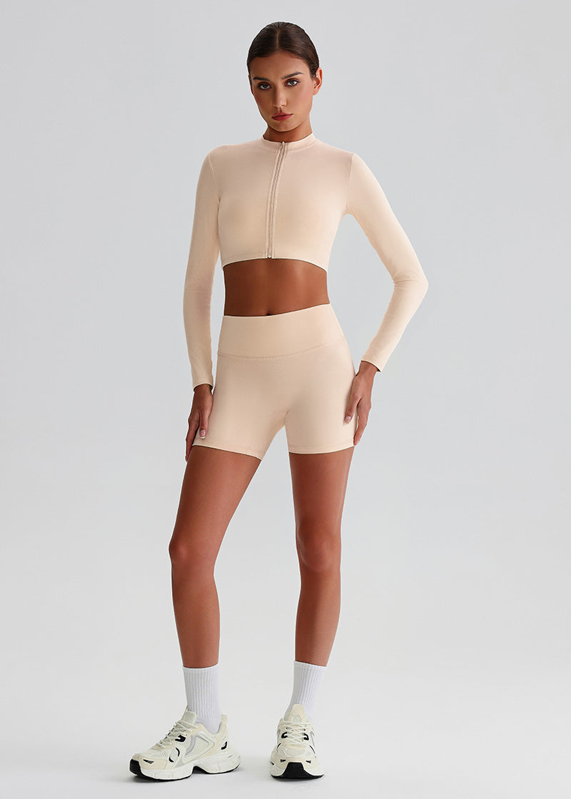 SISQUEEN Cropped Sports Jacket – Long Sleeve Yoga Workout Top-White Sports Jacket-30