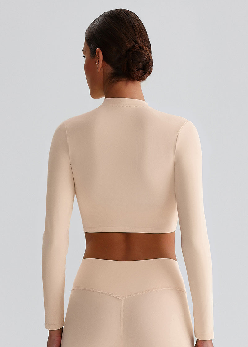 SISQUEEN Cropped Sports Jacket – Long Sleeve Yoga Workout Top-White Sports Jacket-29