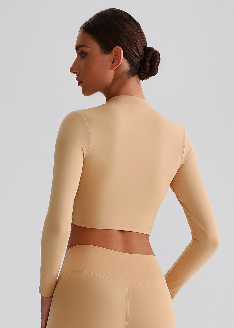SISQUEEN Cropped Sports Jacket – Long Sleeve Yoga Workout Top-Brown Sports Jacket-26