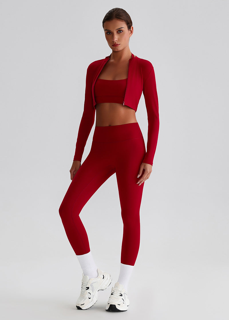 SISQUEEN Cropped Sports Jacket – Long Sleeve Yoga Workout Top-Red Sports Jacket-18