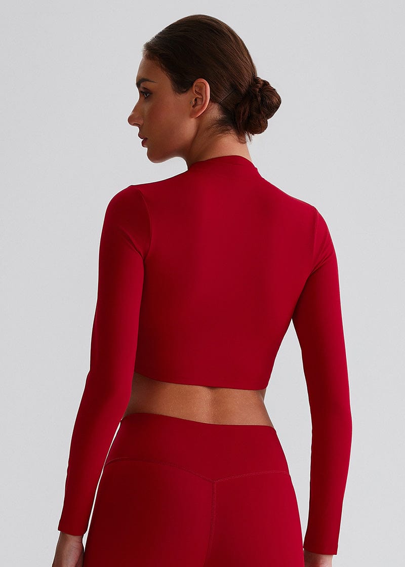 SISQUEEN Cropped Sports Jacket – Long Sleeve Yoga Workout Top-Red Sports Jacket-17