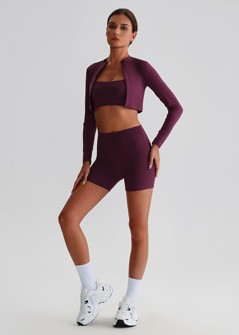SISQUEEN Cropped Sports Jacket – Long Sleeve Yoga Workout Top-Purple Sports Jacket-15