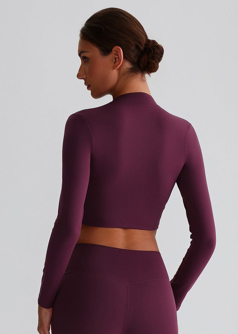SISQUEEN Cropped Sports Jacket – Long Sleeve Yoga Workout Top-Purple Sports Jacket-14
