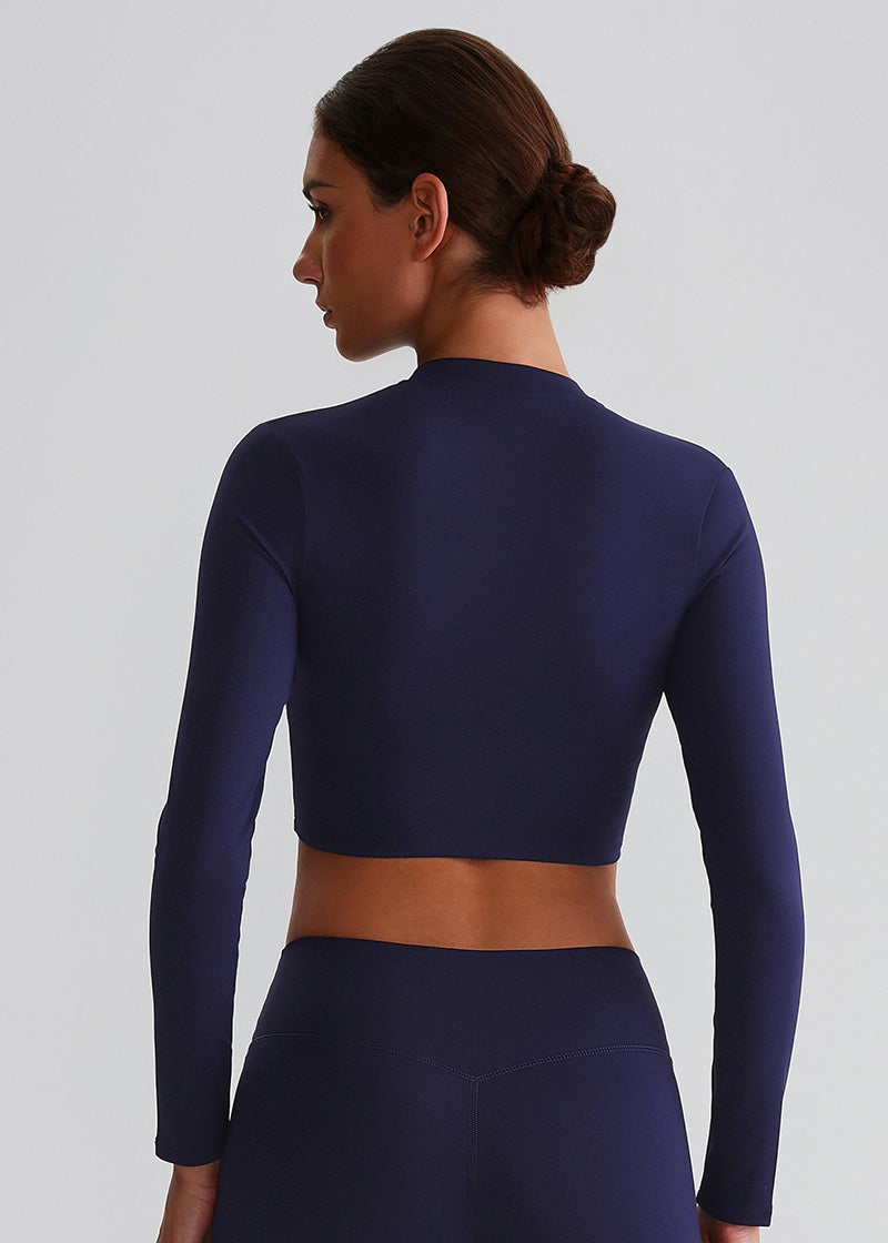 SISQUEEN Cropped Sports Jacket – Long Sleeve Yoga Workout Top-Blue Sports Jacket-11