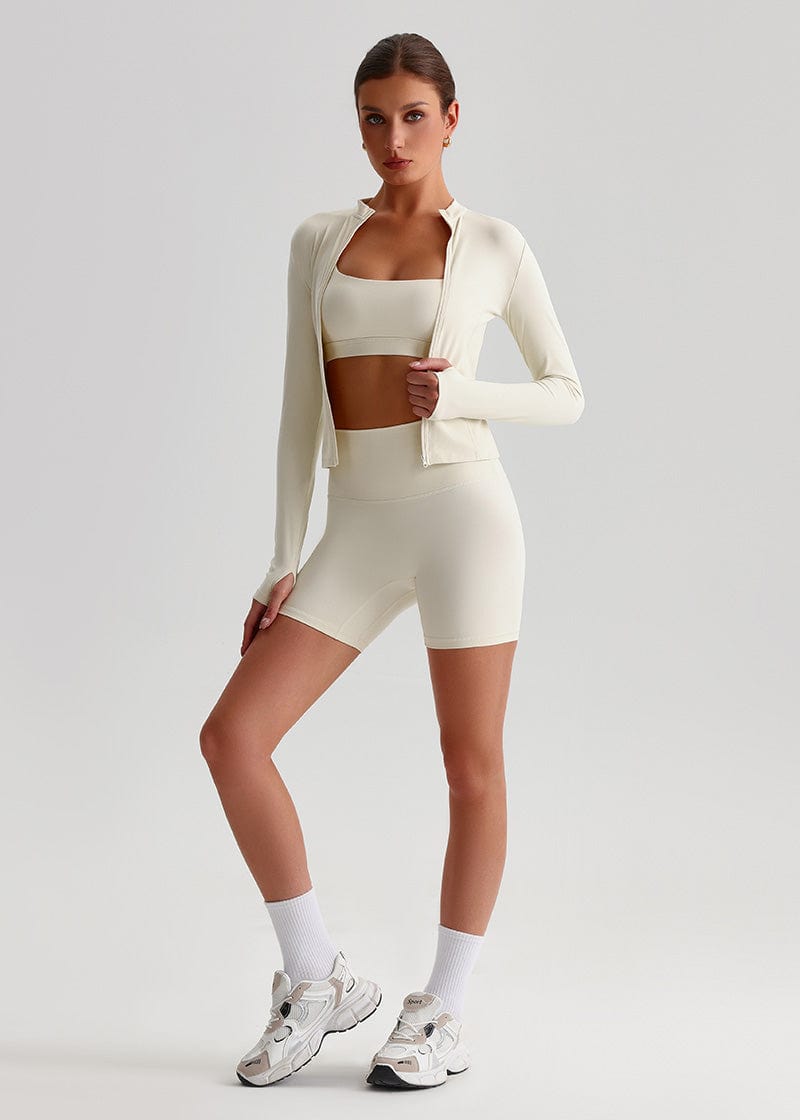SISQUEEN Fitted Sports Jacket - Women’s Workout Zip Top-White Sports Jacket-33