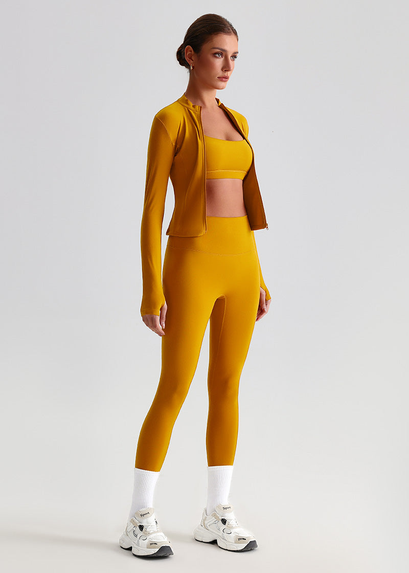 SISQUEEN Fitted Sports Jacket - Women’s Workout Zip Top-Yellow Sports Jacket-18