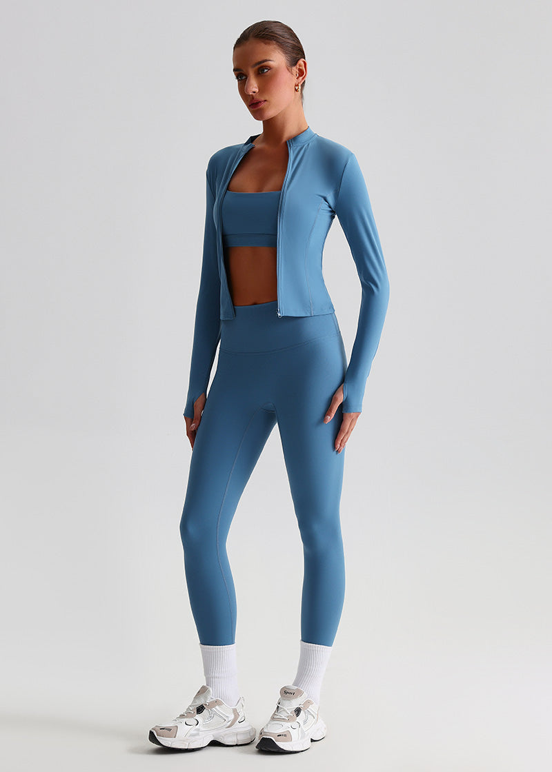 SISQUEEN Fitted Sports Jacket - Women’s Workout Zip Top-Blue Sports Jacket-15