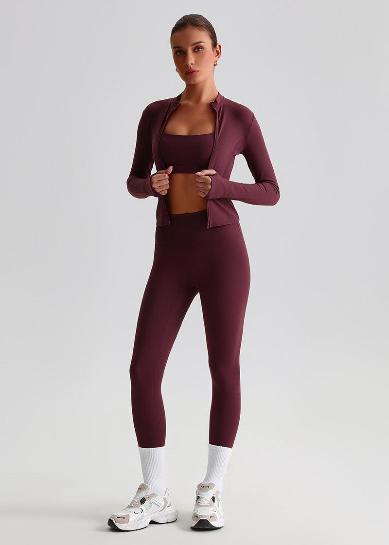 SISQUEEN Fitted Sports Jacket - Women’s Workout Zip Top-Brown Sports Jacket-12