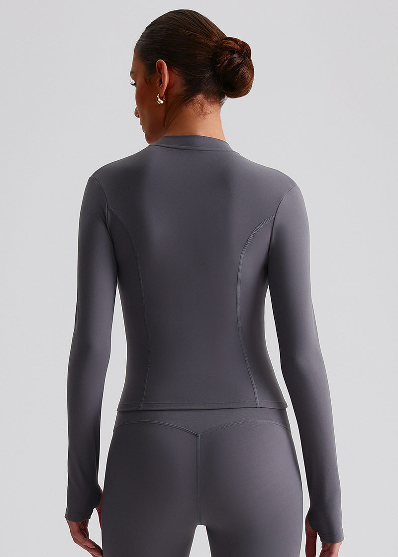 SISQUEEN Fitted Sports Jacket - Women’s Workout Zip Top-Grey Sports Jacket-05