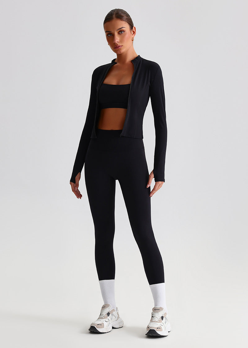 SISQUEEN Fitted Sports Jacket - Women’s Workout Zip Top-Black Sports Jacket-03