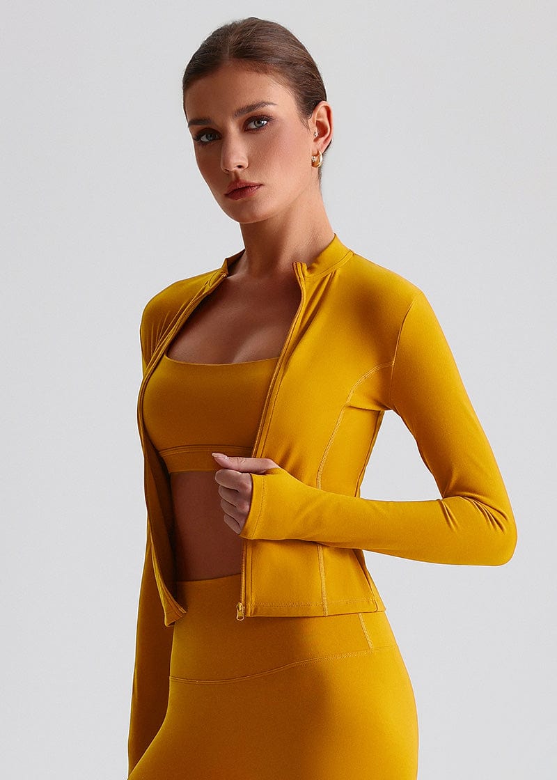 SISQUEEN Fitted Sports Jacket - Women’s Workout Zip Top-Yellow Sports Jacket-16