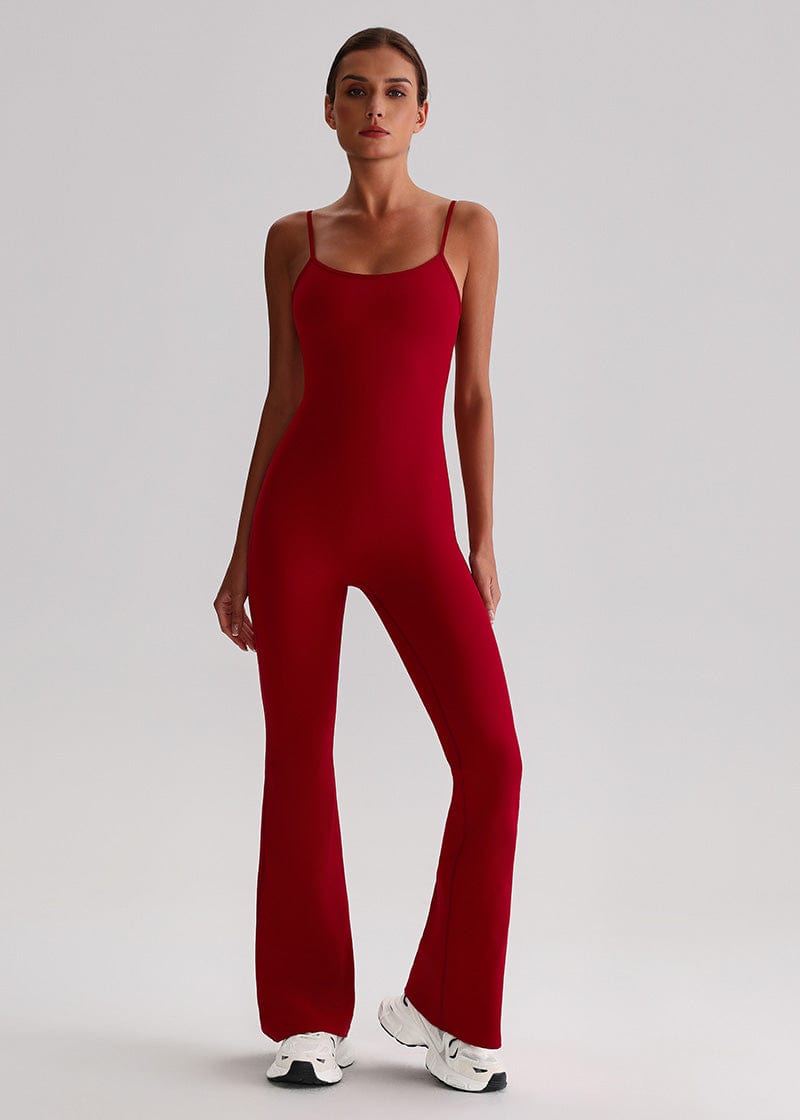 SISQUEEN Flared Jumpsuit for Women-Bordeaux Red-1