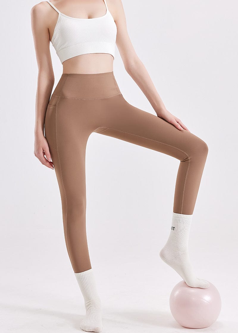SisFlow™ 7/8 No Line Side Pockets Leggings - SISQUEEN - Rosy Brown 