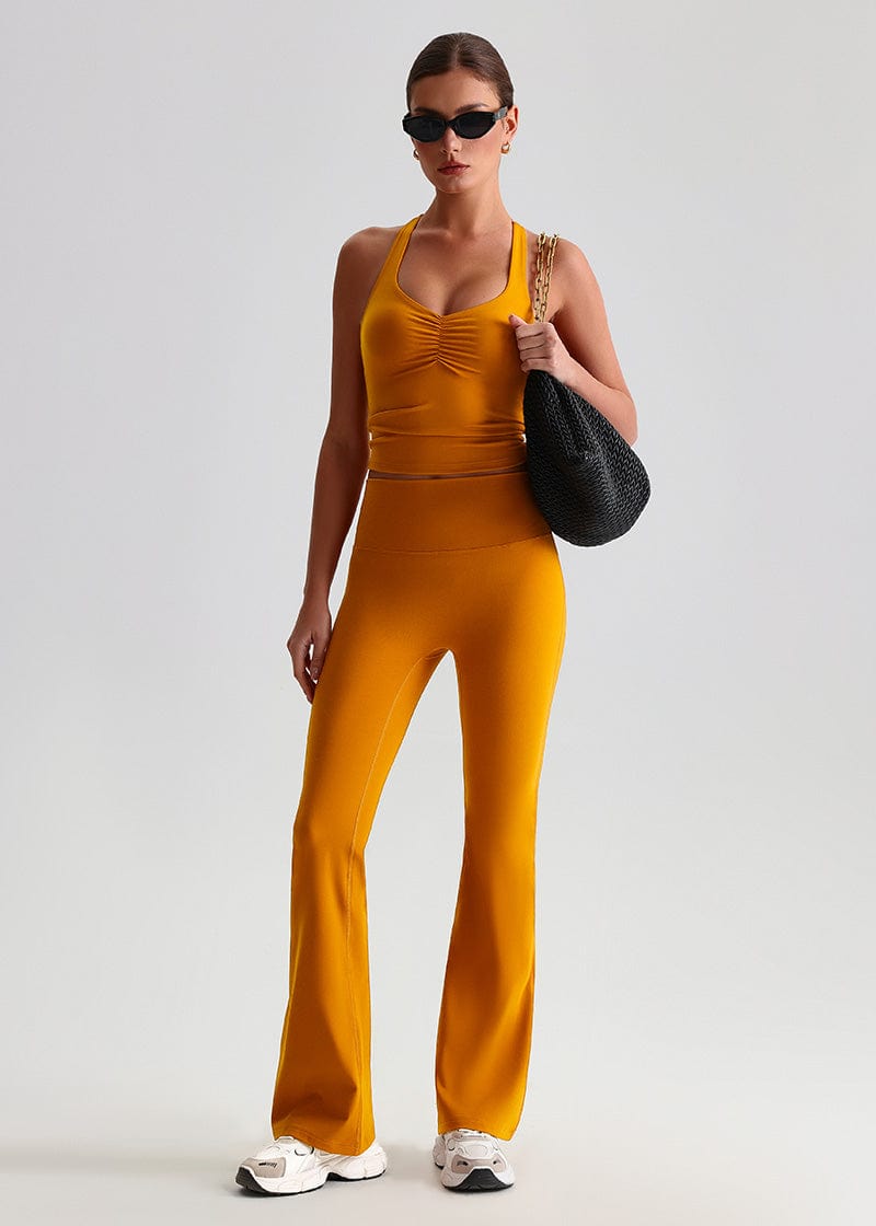 SISQUEEN No Line Flared Leggings - Casual Active Pants-Yellow Flared Leggings-015