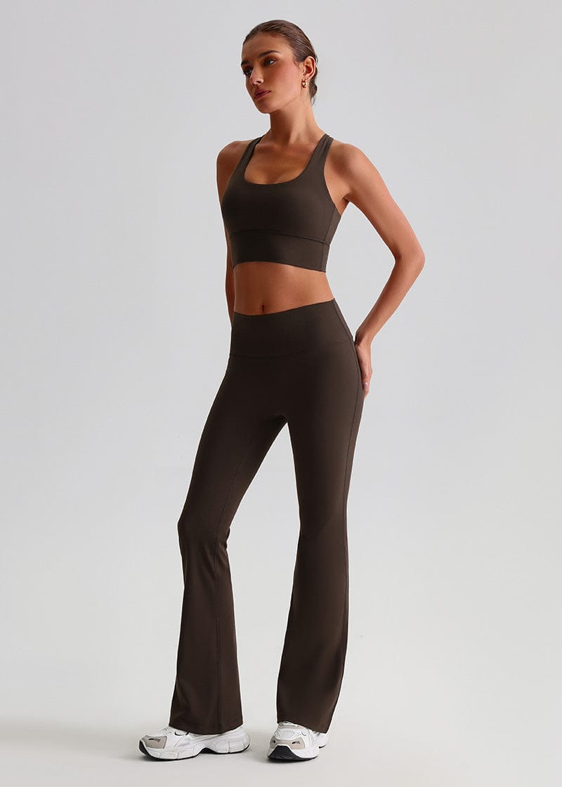 SISQUEEN No Line Flared Leggings - Casual Active Pants-Brown Flared Leggings-06