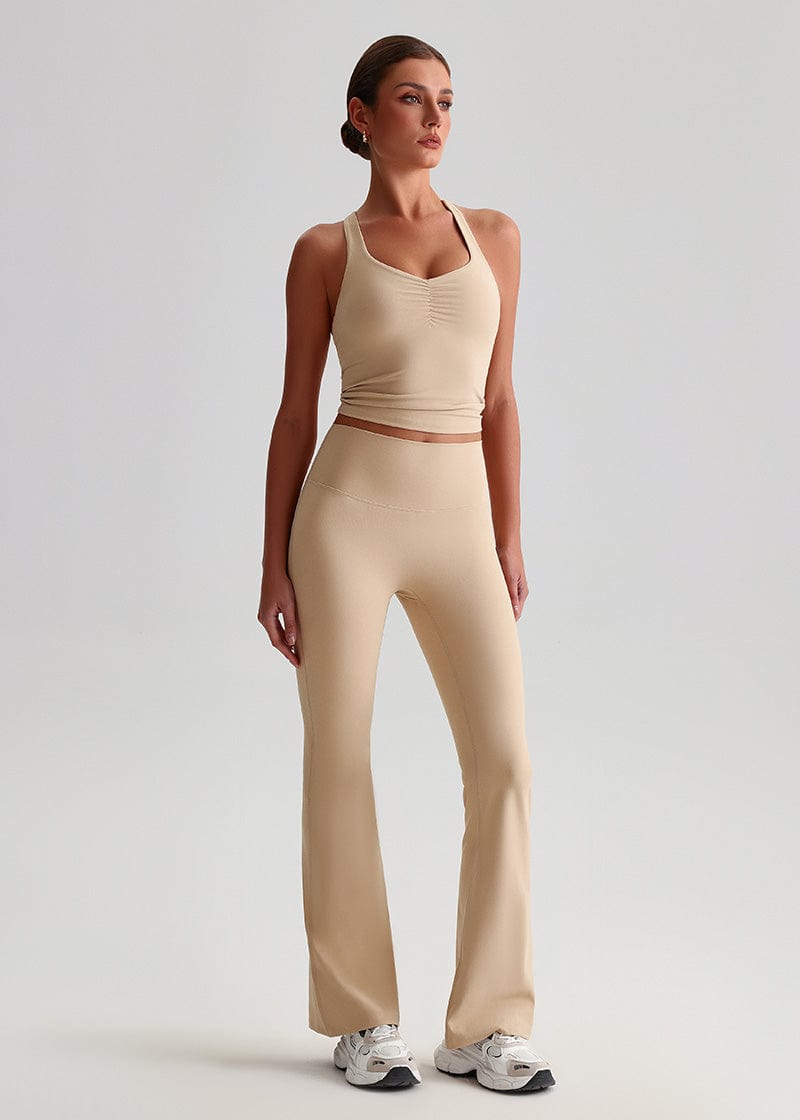 SISQUEEN No Line Flared Leggings - Casual Active Pants-White Flared Leggings-018