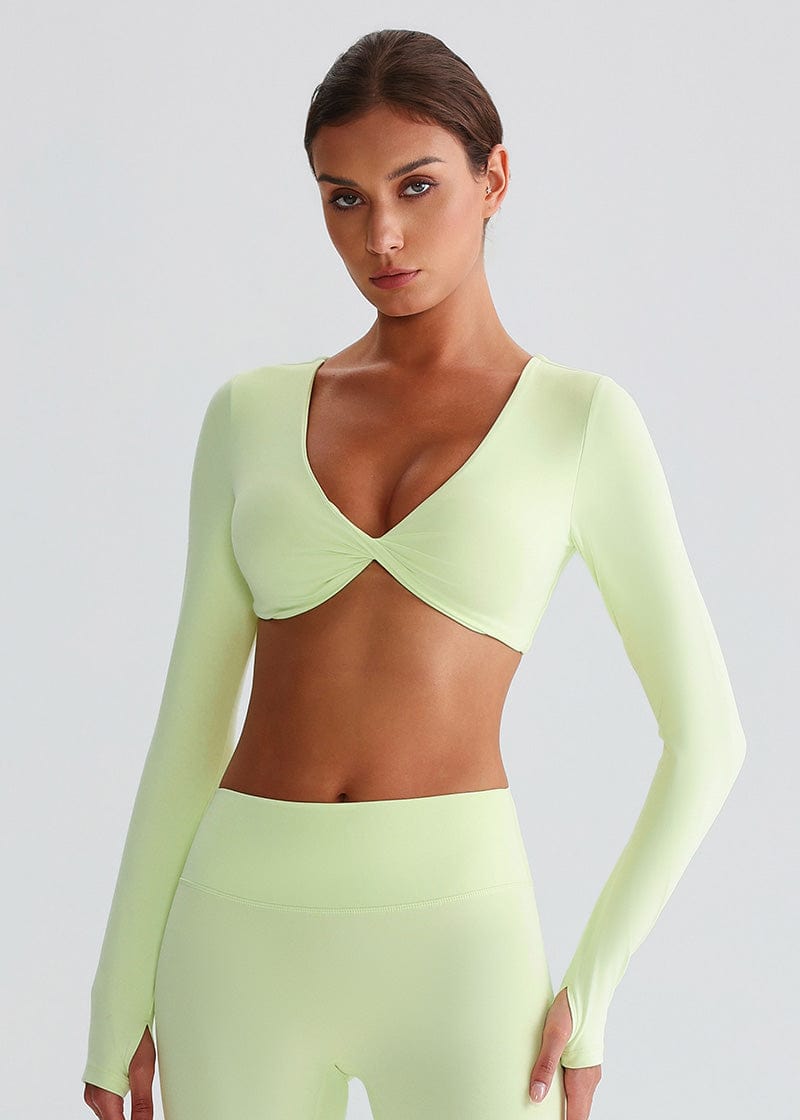 SISQUEEN Twist Crop Long Sleeve Shirt – Yoga Workout Top-Green Sports Top-31