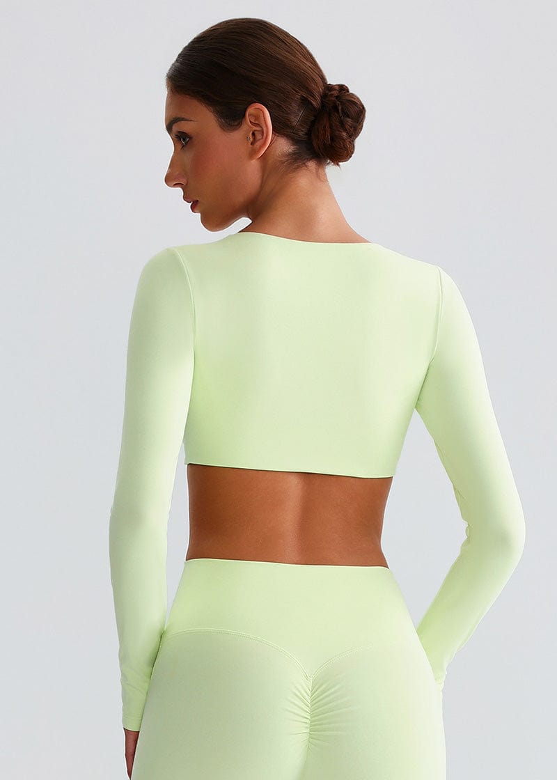 SISQUEEN Twist Crop Long Sleeve Shirt – Yoga Workout Top-Green Sports Top-32