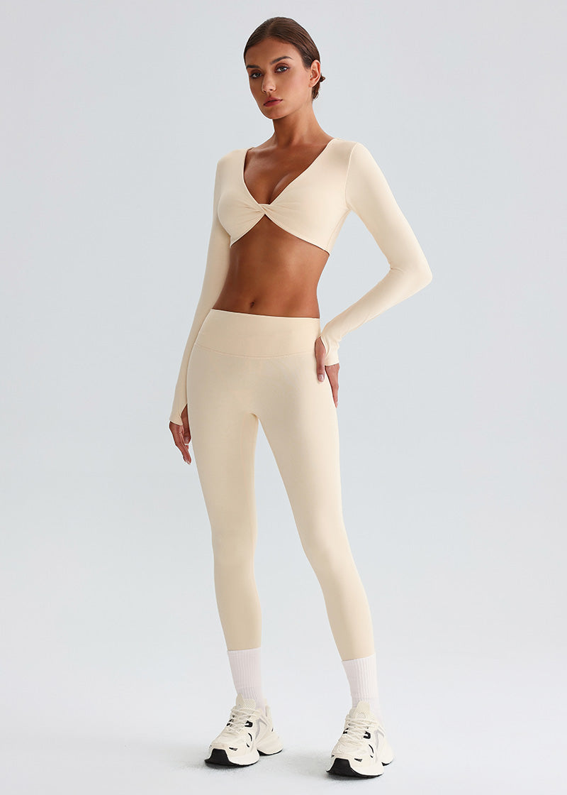 SISQUEEN Twist Crop Long Sleeve Shirt – Yoga Workout Top-White Sports Top-30